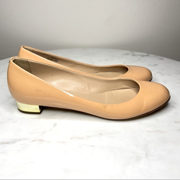 J.Crew Janey Metallic Gold Heel Ballet Flats in Patent Nude. Real Leather. - Picture 3 of 15